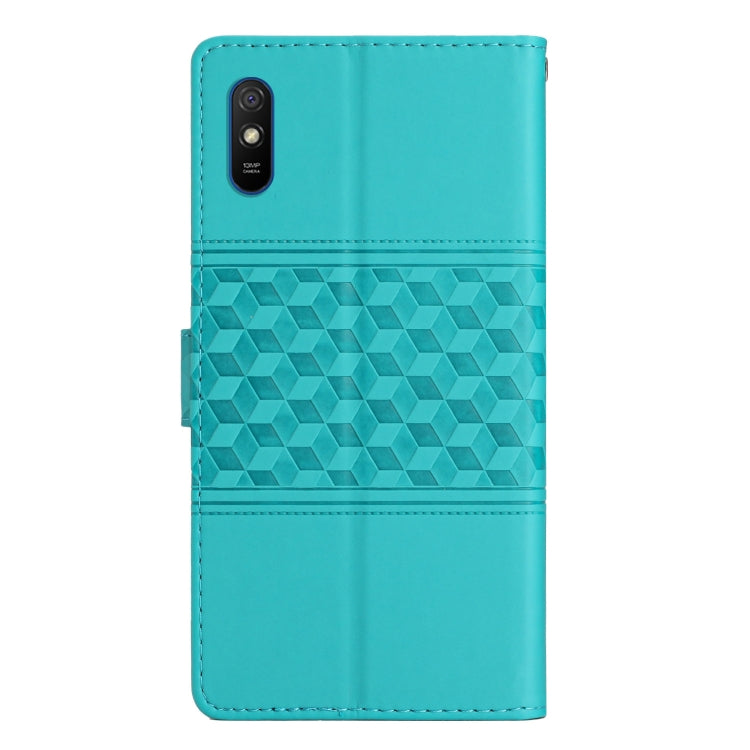 For Xiaomi Redmi 9A Diamond Embossed Skin Feel Leather Phone Case with Lanyard