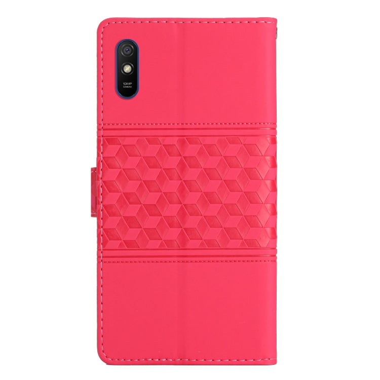 For Xiaomi Redmi 9A Diamond Embossed Skin Feel Leather Phone Case with Lanyard