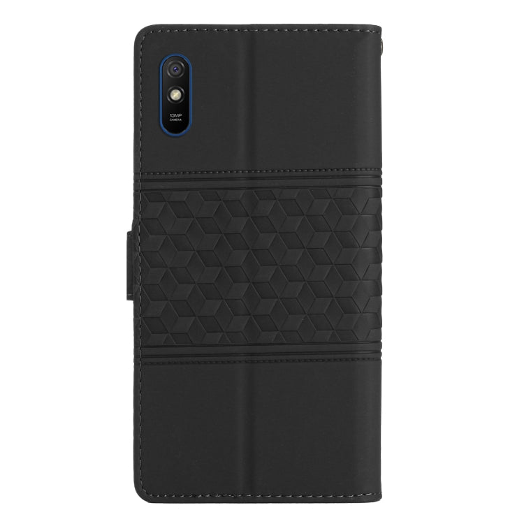 For Xiaomi Redmi 9A Diamond Embossed Skin Feel Leather Phone Case with Lanyard