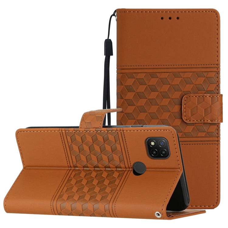 For Xiaomi Redmi 9C Diamond Embossed Skin Feel Leather Phone Case with Lanyard