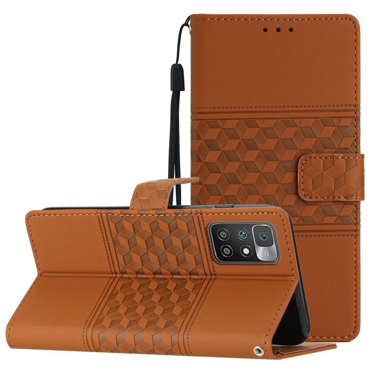 For Xiaomi Redmi 10 Diamond Embossed Skin Feel Leather Phone Case with Lanyard