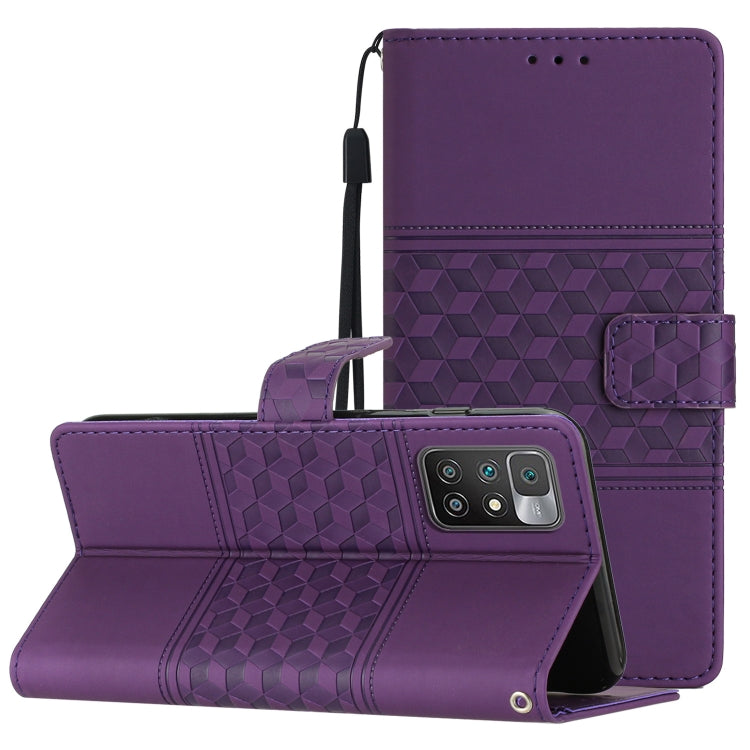 For Xiaomi Redmi 10 Diamond Embossed Skin Feel Leather Phone Case with Lanyard