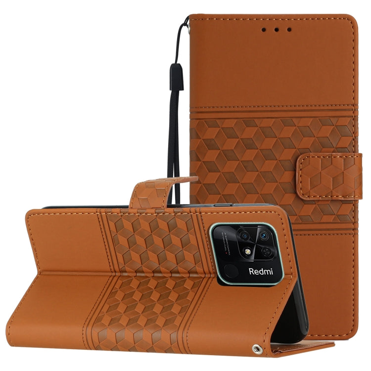 For Xiaomi Redmi 10C Diamond Embossed Skin Feel Leather Phone Case with Lanyard