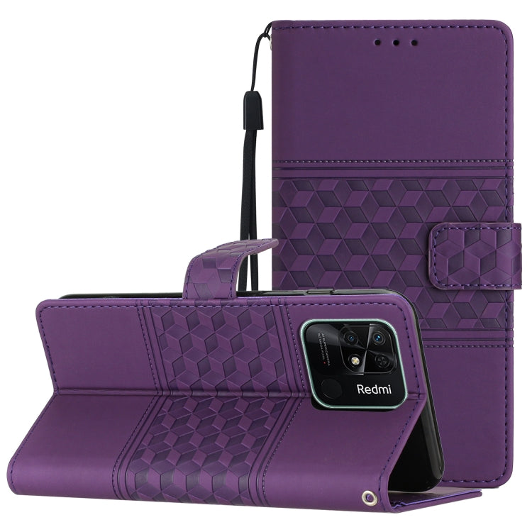 For Xiaomi Redmi 10C Diamond Embossed Skin Feel Leather Phone Case with Lanyard