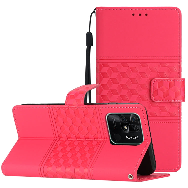 For Xiaomi Redmi 10C Diamond Embossed Skin Feel Leather Phone Case with Lanyard