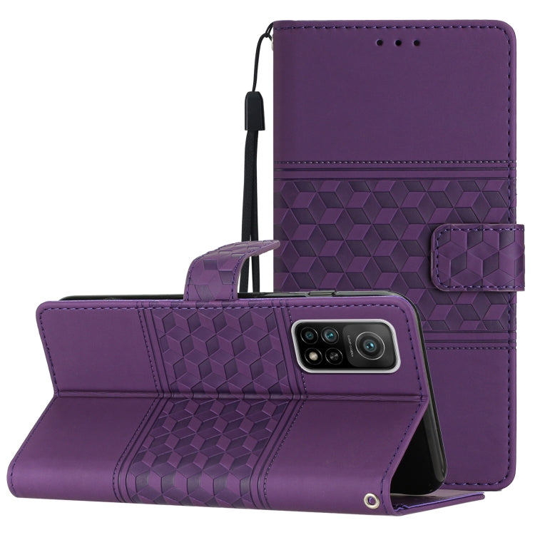 For Xiaomi Mi 10T / 10T Pro Diamond Embossed Skin Feel Leather Phone Case with Lanyard