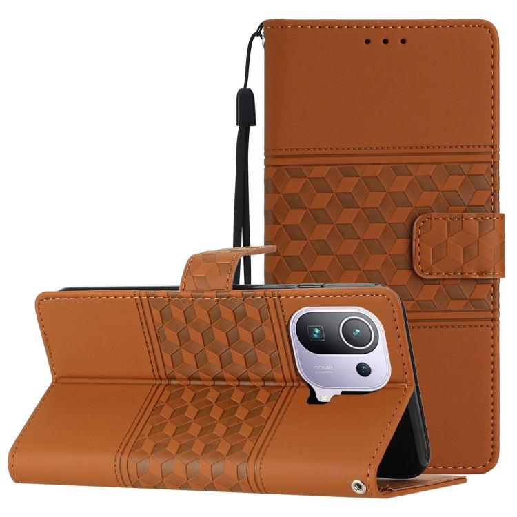 For Xiaomi Mi 11 Pro Diamond Embossed Skin Feel Leather Phone Case with Lanyard