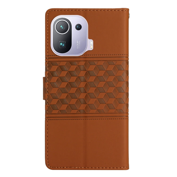 For Xiaomi Mi 11 Pro Diamond Embossed Skin Feel Leather Phone Case with Lanyard