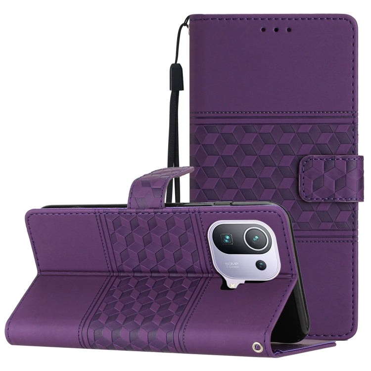 For Xiaomi Mi 11 Pro Diamond Embossed Skin Feel Leather Phone Case with Lanyard