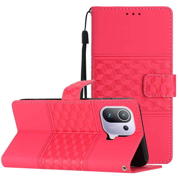 For Xiaomi Mi 11 Pro Diamond Embossed Skin Feel Leather Phone Case with Lanyard