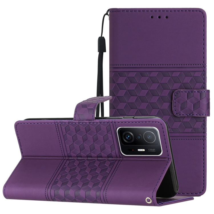 For Xiaomi Mi 11T / 11T Pro Diamond Embossed Skin Feel Leather Phone Case with Lanyard