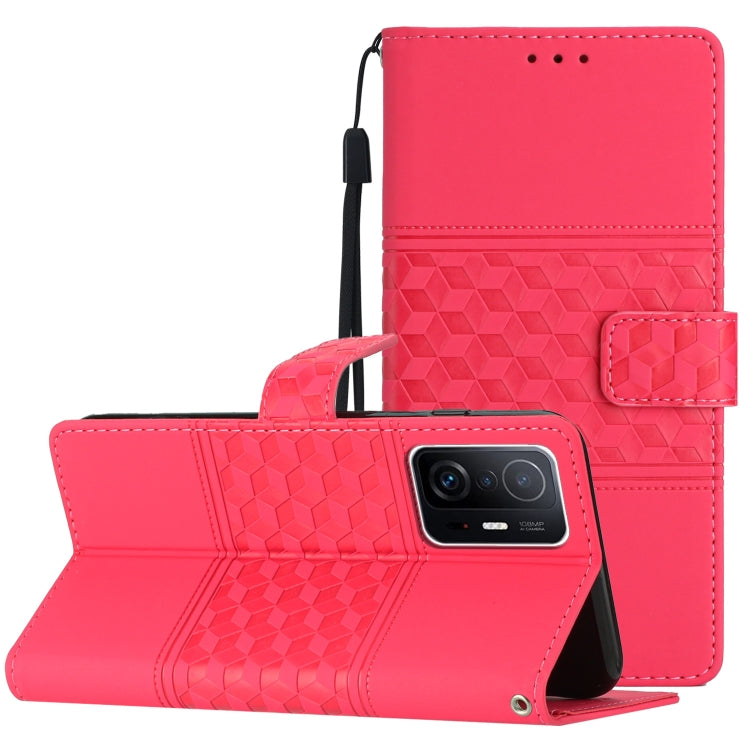 For Xiaomi Mi 11T / 11T Pro Diamond Embossed Skin Feel Leather Phone Case with Lanyard
