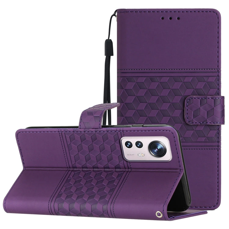 For Xiaomi 12 Lite Diamond Embossed Skin Feel Leather Phone Case with Lanyard