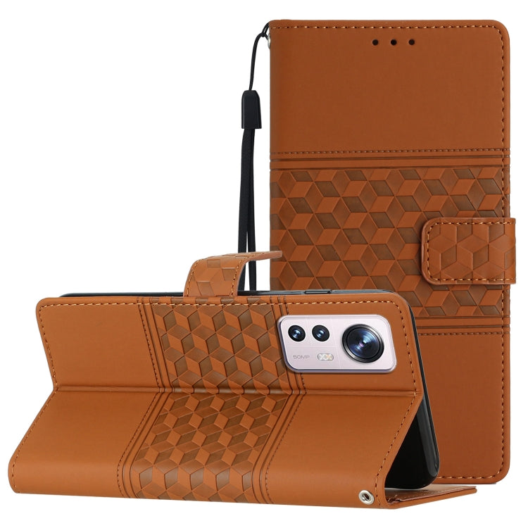 For Xiaomi 12 Pro Diamond Embossed Skin Feel Leather Phone Case with Lanyard