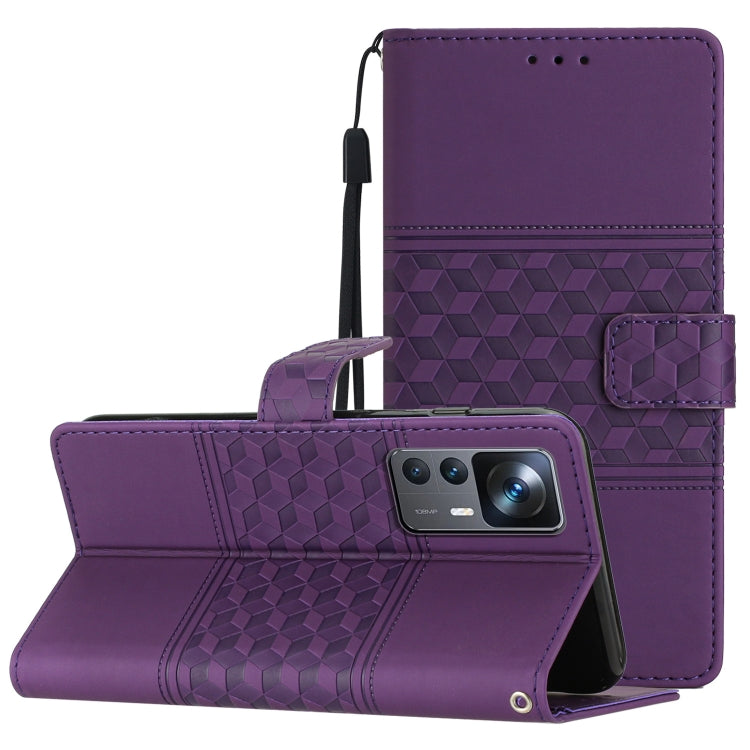 For Xiaomi 12T / 12T Pro Diamond Embossed Skin Feel Leather Phone Case with Lanyard
