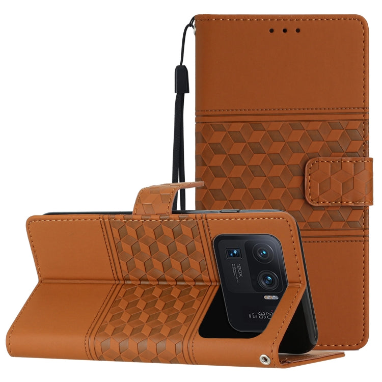 For Xiaomi Mi 11 Ultra Diamond Embossed Skin Feel Leather Phone Case with Lanyard