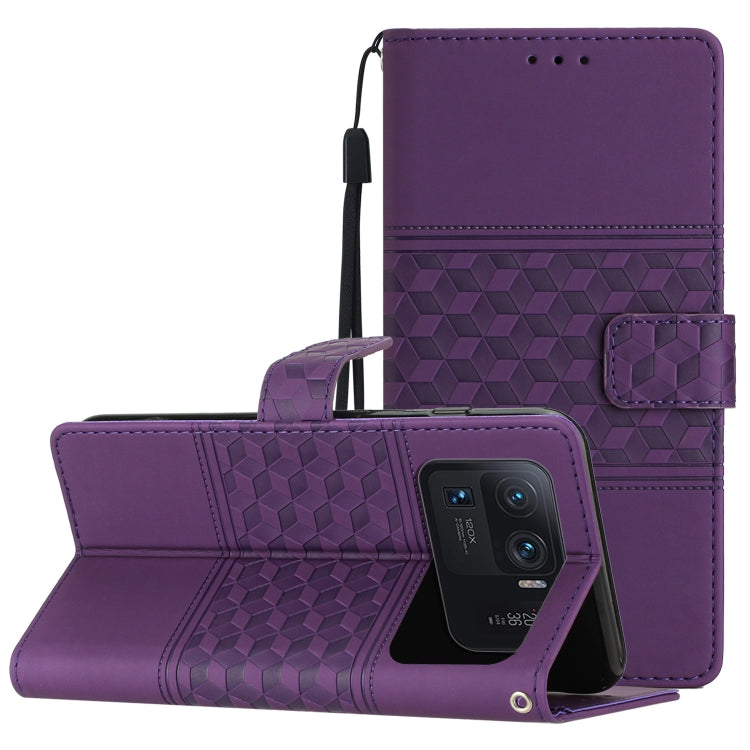 For Xiaomi Mi 11 Ultra Diamond Embossed Skin Feel Leather Phone Case with Lanyard