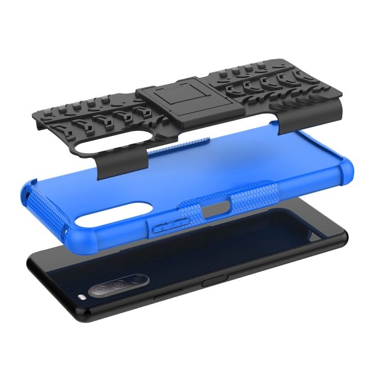 For Sony Xperia 10 â…¡ Tire Texture Shockproof TPU+PC Protective Case with Holder