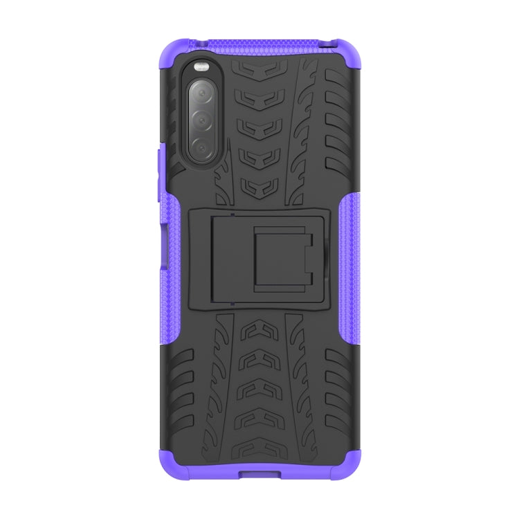 For Sony Xperia 10 â…¡ Tire Texture Shockproof TPU+PC Protective Case with Holder