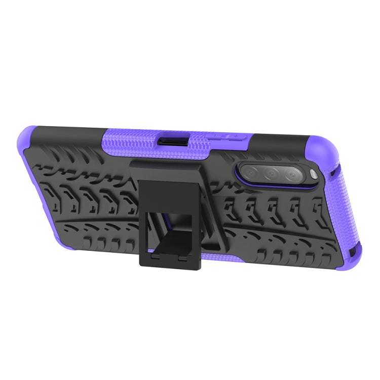 For Sony Xperia 10 â…¡ Tire Texture Shockproof TPU+PC Protective Case with Holder