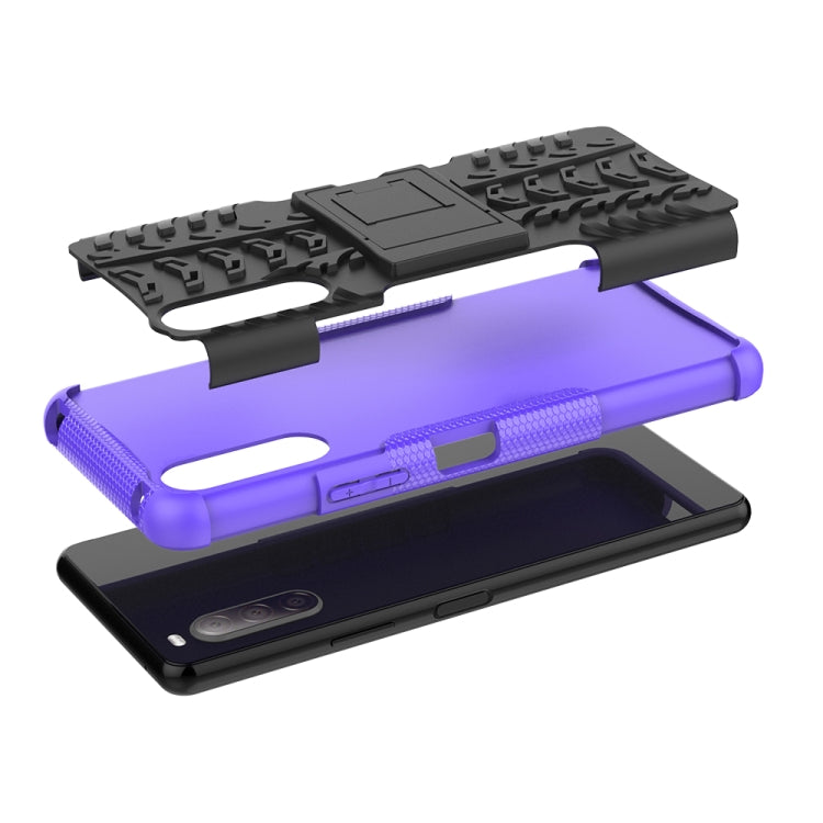 For Sony Xperia 10 â…¡ Tire Texture Shockproof TPU+PC Protective Case with Holder