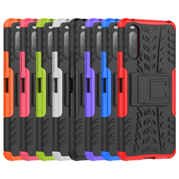 For Sony Xperia 10 â…¡ Tire Texture Shockproof TPU+PC Protective Case with Holder