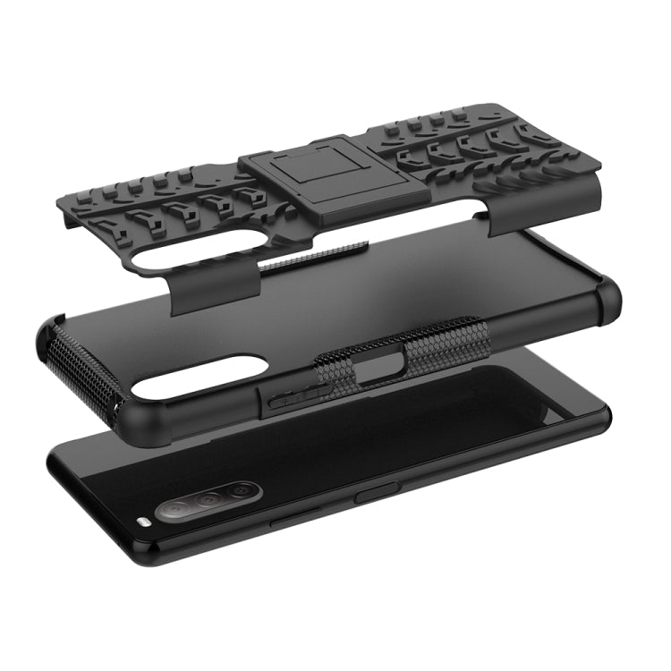 For Sony Xperia 10 â…¡ Tire Texture Shockproof TPU+PC Protective Case with Holder