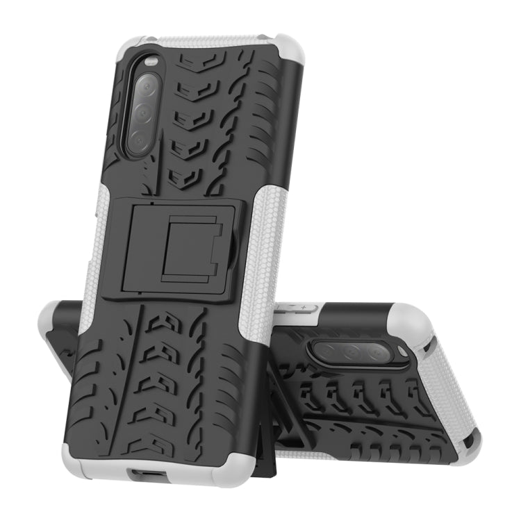 For Sony Xperia 10 â…¡ Tire Texture Shockproof TPU+PC Protective Case with Holder