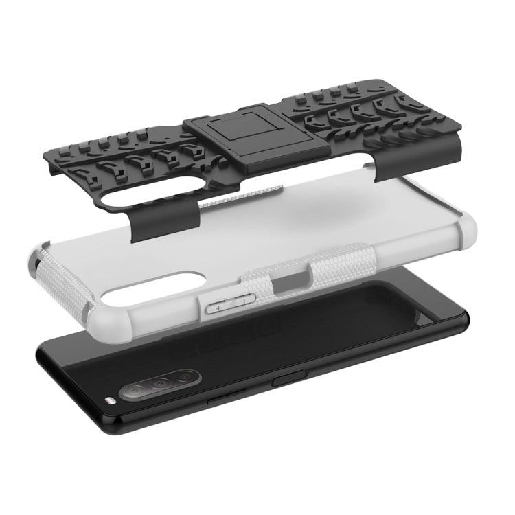 For Sony Xperia 10 â…¡ Tire Texture Shockproof TPU+PC Protective Case with Holder