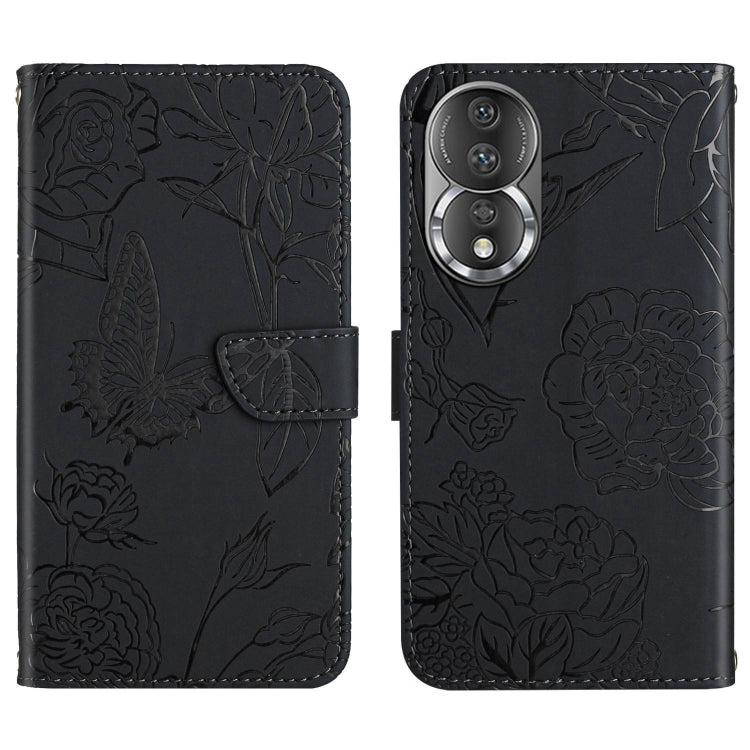 For Honor 80 HT03 Skin Feel Butterfly Embossed Flip Leather Phone Case