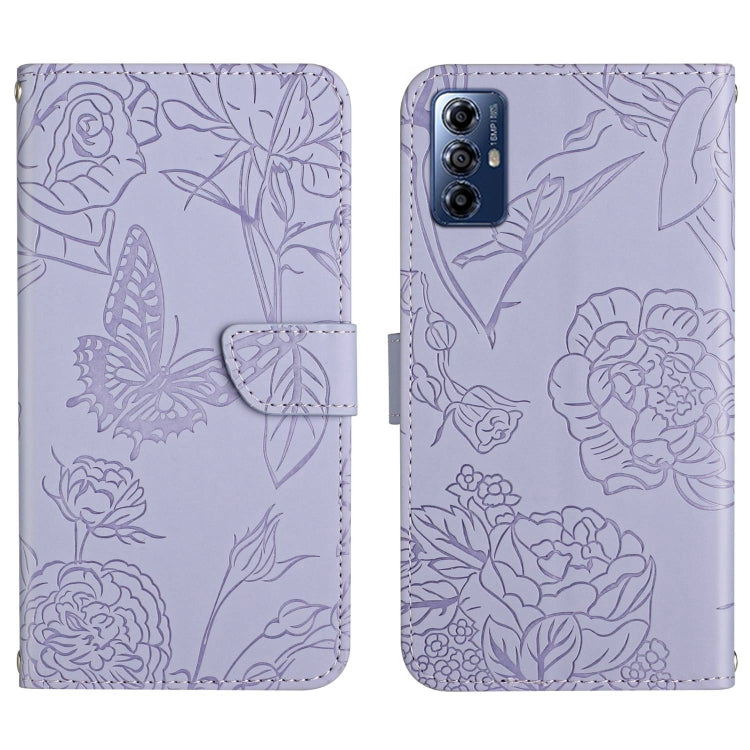 For Motorola Moto G Play 2023 HT03 Skin Feel Butterfly Embossed Flip Leather Phone Case