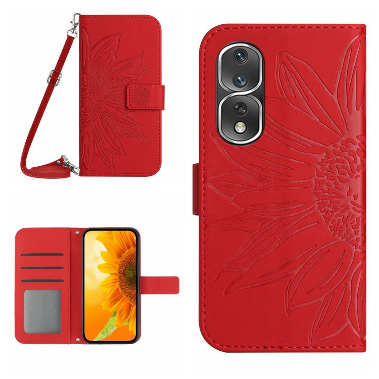 For Honor 80 Pro HT04 Skin Feel Sun Flower Embossed Flip Leather Phone Case with Lanyard