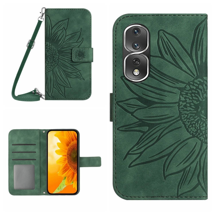 For Honor 80 Pro HT04 Skin Feel Sun Flower Embossed Flip Leather Phone Case with Lanyard