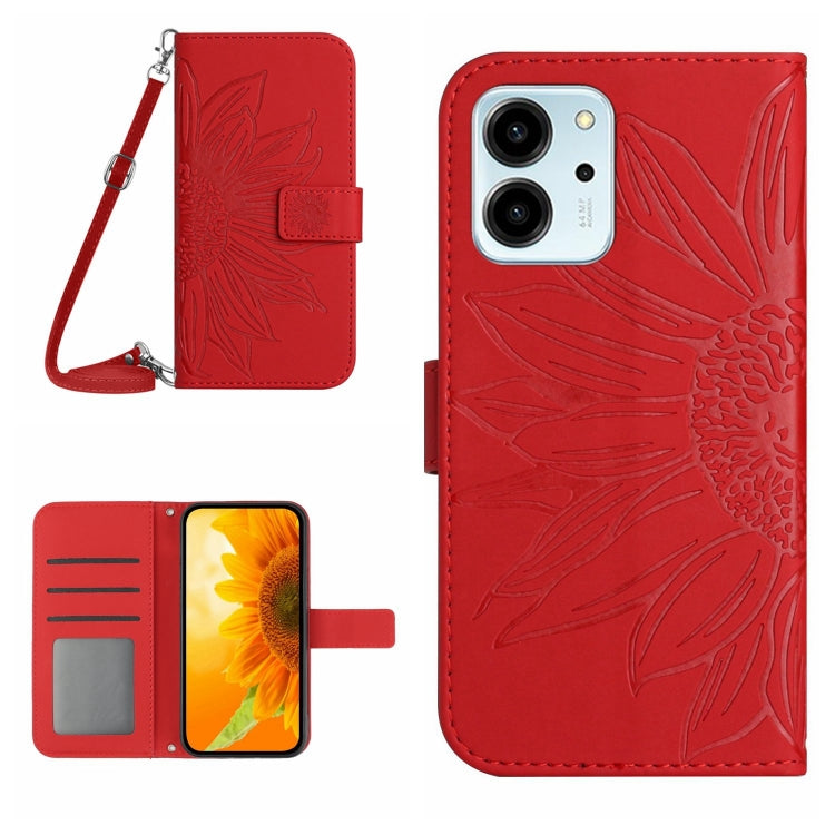 For Honor 80 SE HT04 Skin Feel Sun Flower Embossed Flip Leather Phone Case with Lanyard