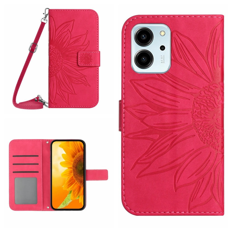 For Honor 80 SE HT04 Skin Feel Sun Flower Embossed Flip Leather Phone Case with Lanyard