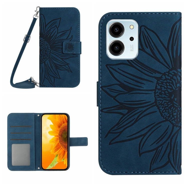 For Honor 80 SE HT04 Skin Feel Sun Flower Embossed Flip Leather Phone Case with Lanyard