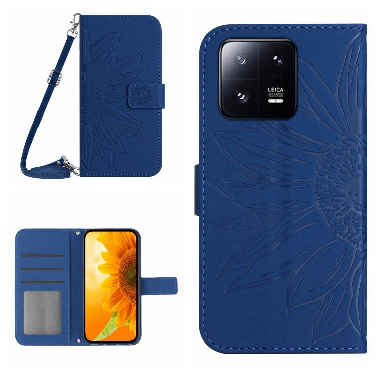 For Xiaomi 13 Pro HT04 Skin Feel Sun Flower Embossed Flip Leather Phone Case with Lanyard