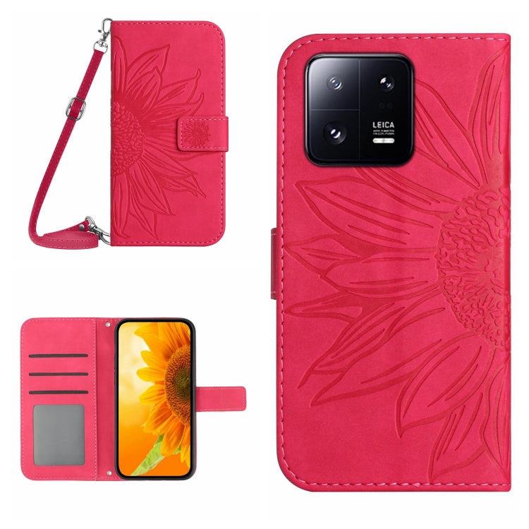 For Xiaomi 13 Pro HT04 Skin Feel Sun Flower Embossed Flip Leather Phone Case with Lanyard