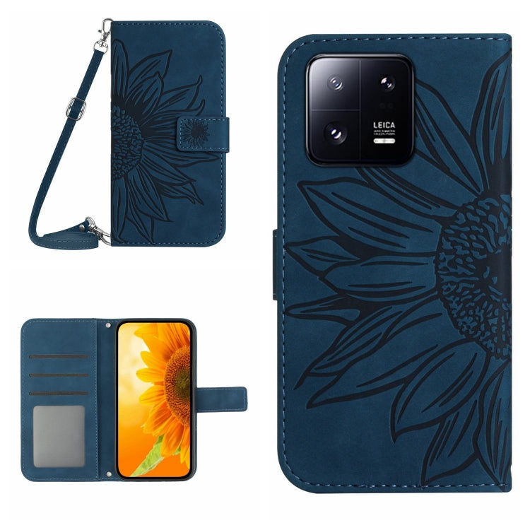 For Xiaomi 13 Pro HT04 Skin Feel Sun Flower Embossed Flip Leather Phone Case with Lanyard
