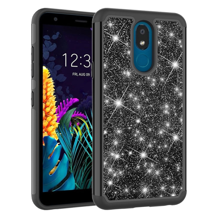 For LG K30 (2019) / Aristo 4 Plus Glitter Powder Contrast Skin Shockproof Silicone + PC Protective Case(Black)