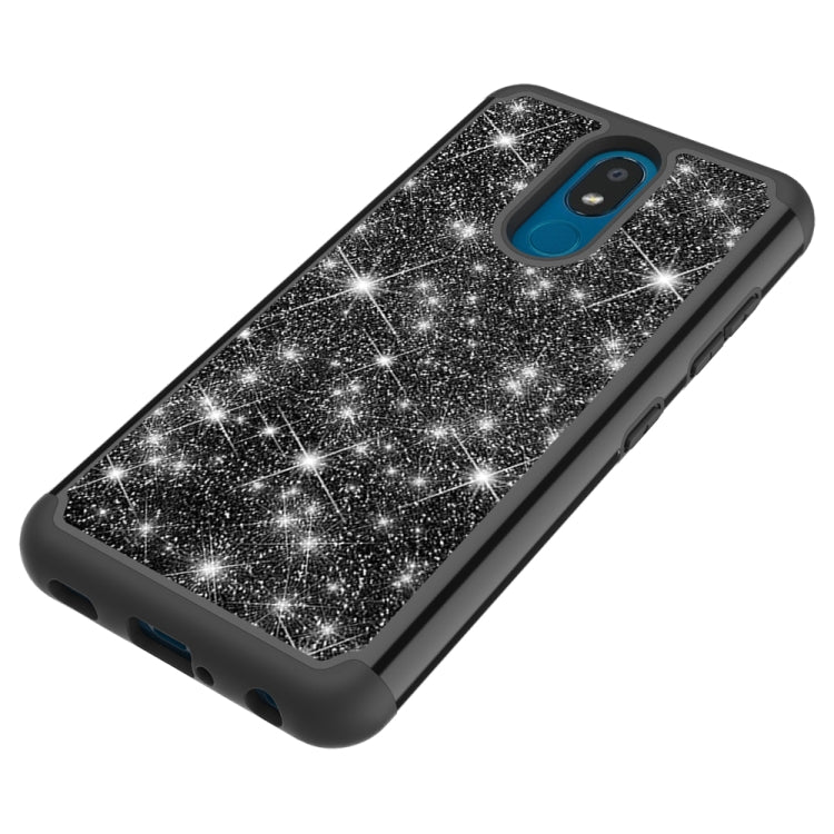 For LG K30 (2019) / Aristo 4 Plus Glitter Powder Contrast Skin Shockproof Silicone + PC Protective Case(Black)