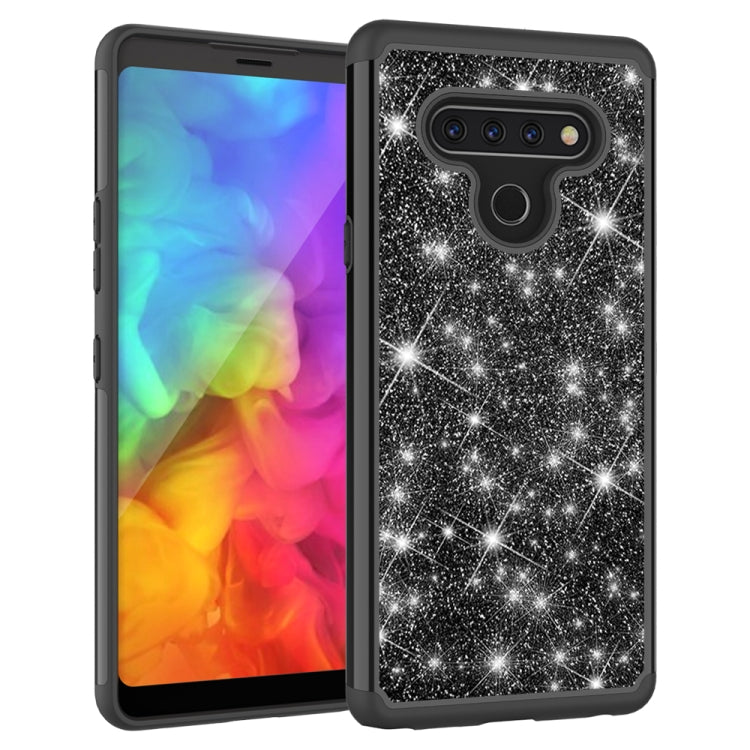For LG Q Stylo 6 Glitter Powder Contrast Skin Shockproof Silicone + PC Protective Case