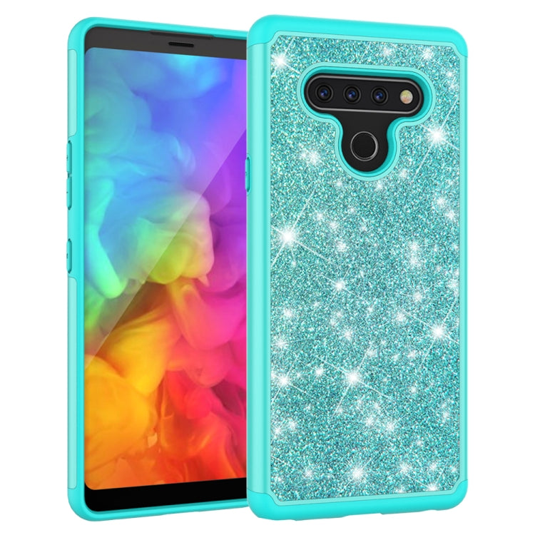 For LG Q Stylo 6 Glitter Powder Contrast Skin Shockproof Silicone + PC Protective Case