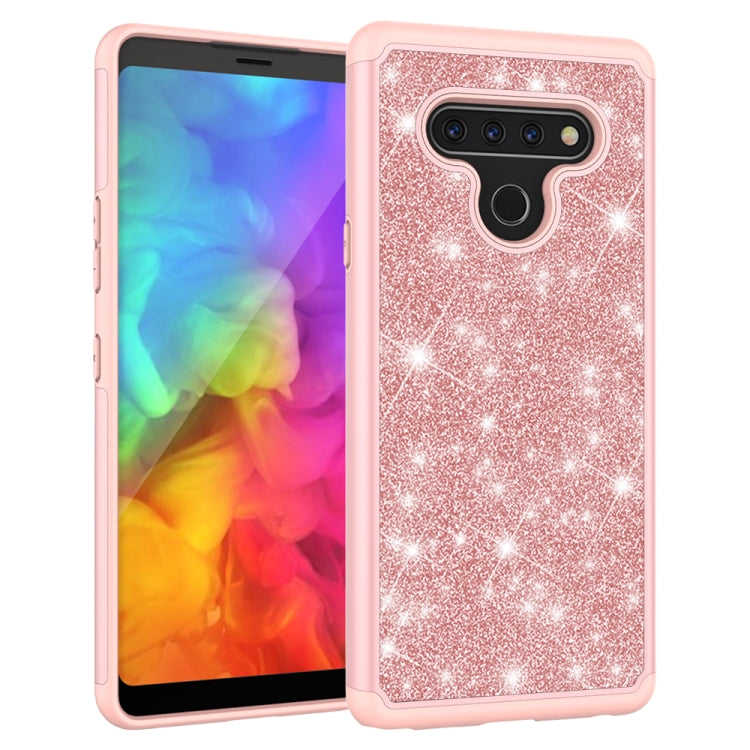 For LG Q Stylo 6 Glitter Powder Contrast Skin Shockproof Silicone + PC Protective Case
