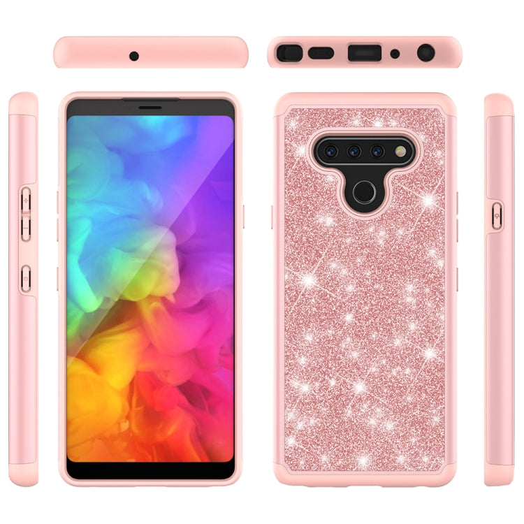 For LG Q Stylo 6 Glitter Powder Contrast Skin Shockproof Silicone + PC Protective Case