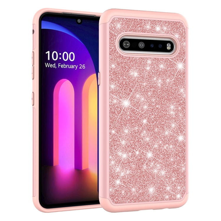For LG V60 ThinQ Glitter Powder Contrast Skin Shockproof Silicone + PC Protective Case(Rose Gold)