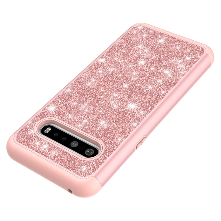 For LG V60 ThinQ Glitter Powder Contrast Skin Shockproof Silicone + PC Protective Case(Rose Gold)