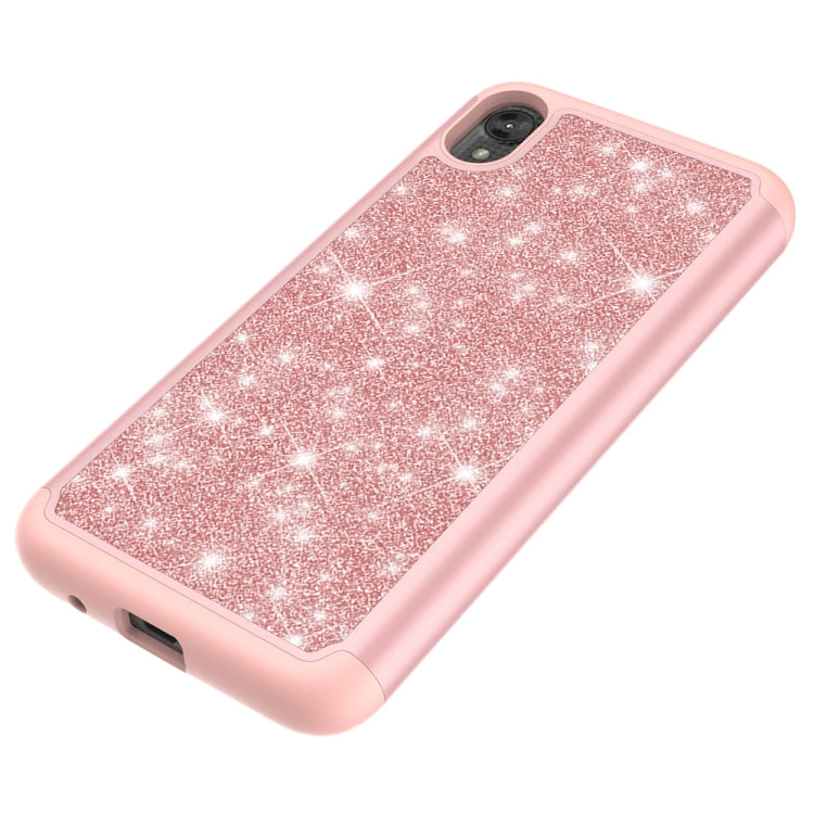 For Motorola Moto E6 Glitter Powder Contrast Skin Shockproof Silicone + PC Protective Case(Rose Gold)