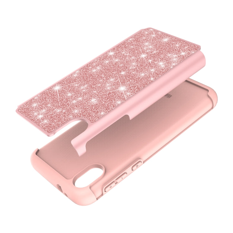For Motorola Moto E6 Glitter Powder Contrast Skin Shockproof Silicone + PC Protective Case(Rose Gold)