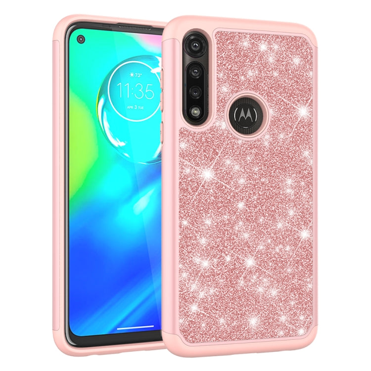 For Motorola Moto G Power(2020) Glitter Powder Contrast Skin Shockproof Silicone + PC Protective Case(Rose Gold)